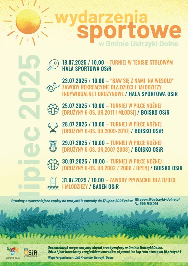wydarzenia sportowe w Gminie Ustrzyki Dolne słoneczko i daty zawodów